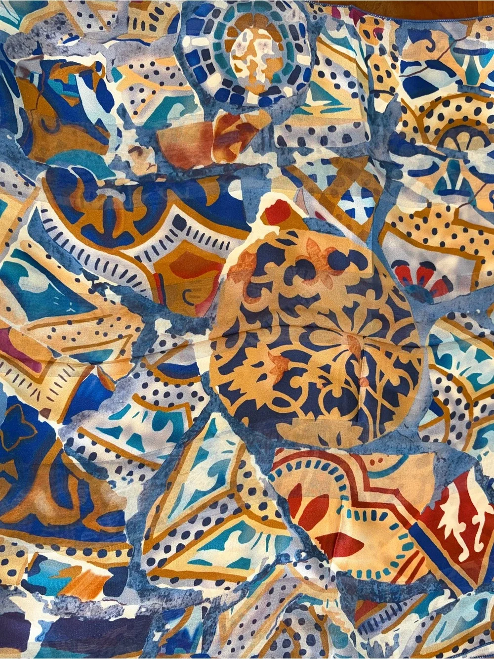 Brochier Soieres Silk Geometric Design Scarf in Blue and Gold